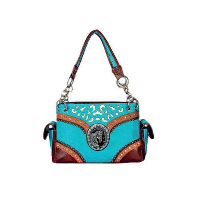 Turquoise and Brown Purse w/ Silver Horse