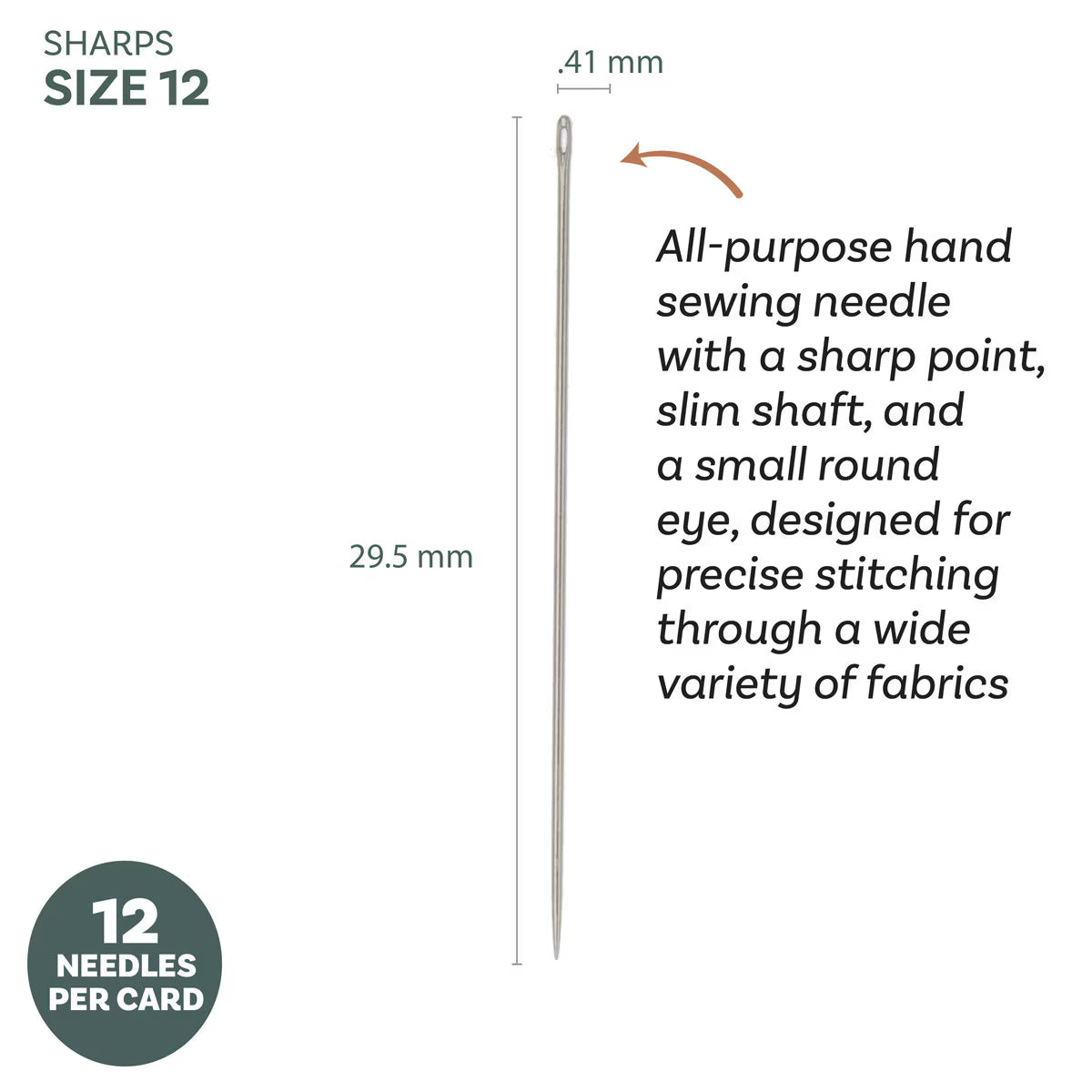 John James Sharps Sewing Needle Size 12 | 12 Pack