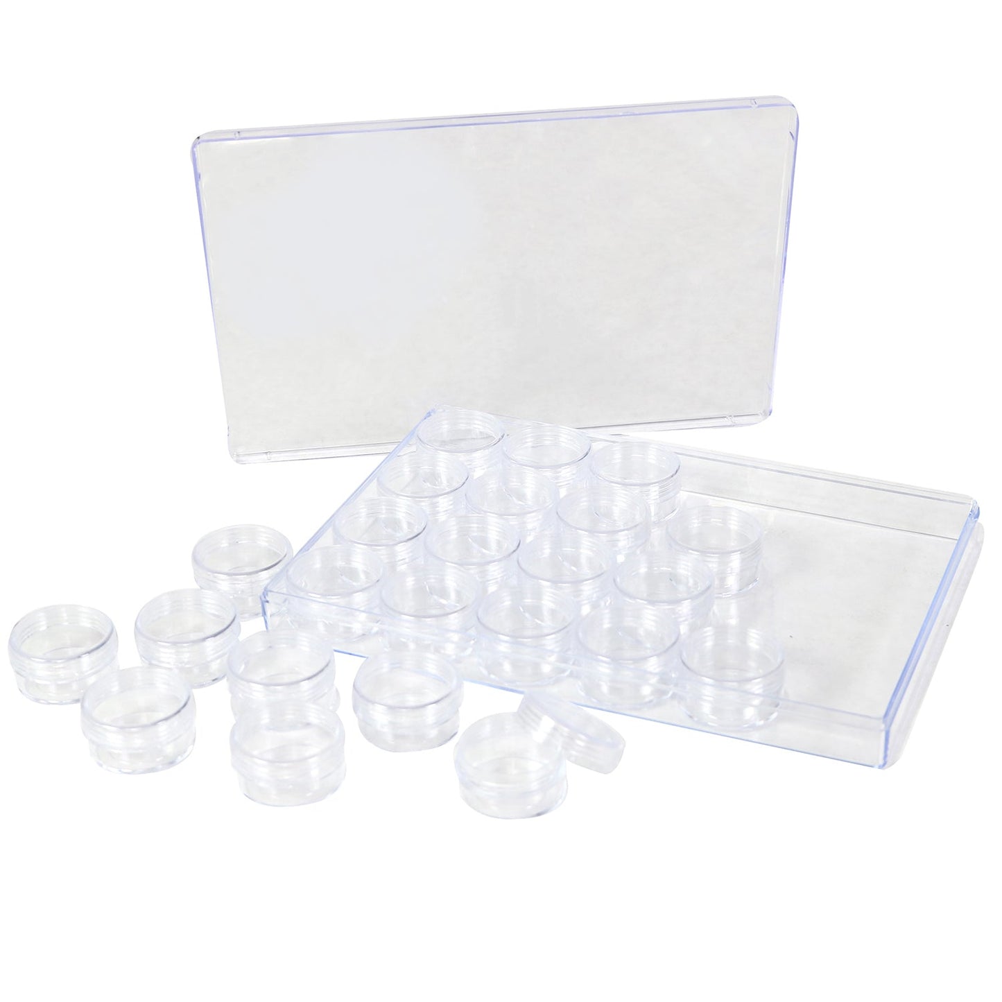 Everything Mary Large Plastic Bead Storage Organizer Box with 24 Stackable Jars – Craft Storage for Beads, Diamond Painting & Small Supplies