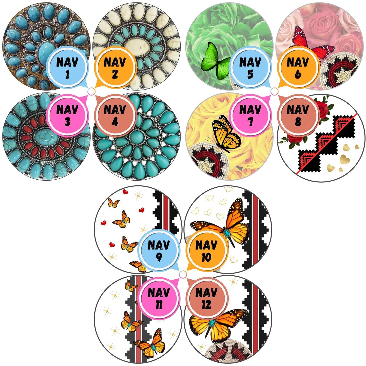 Navajo Themed Cabs - 1 INCH EPOXY STICKER CABS (PAIR)