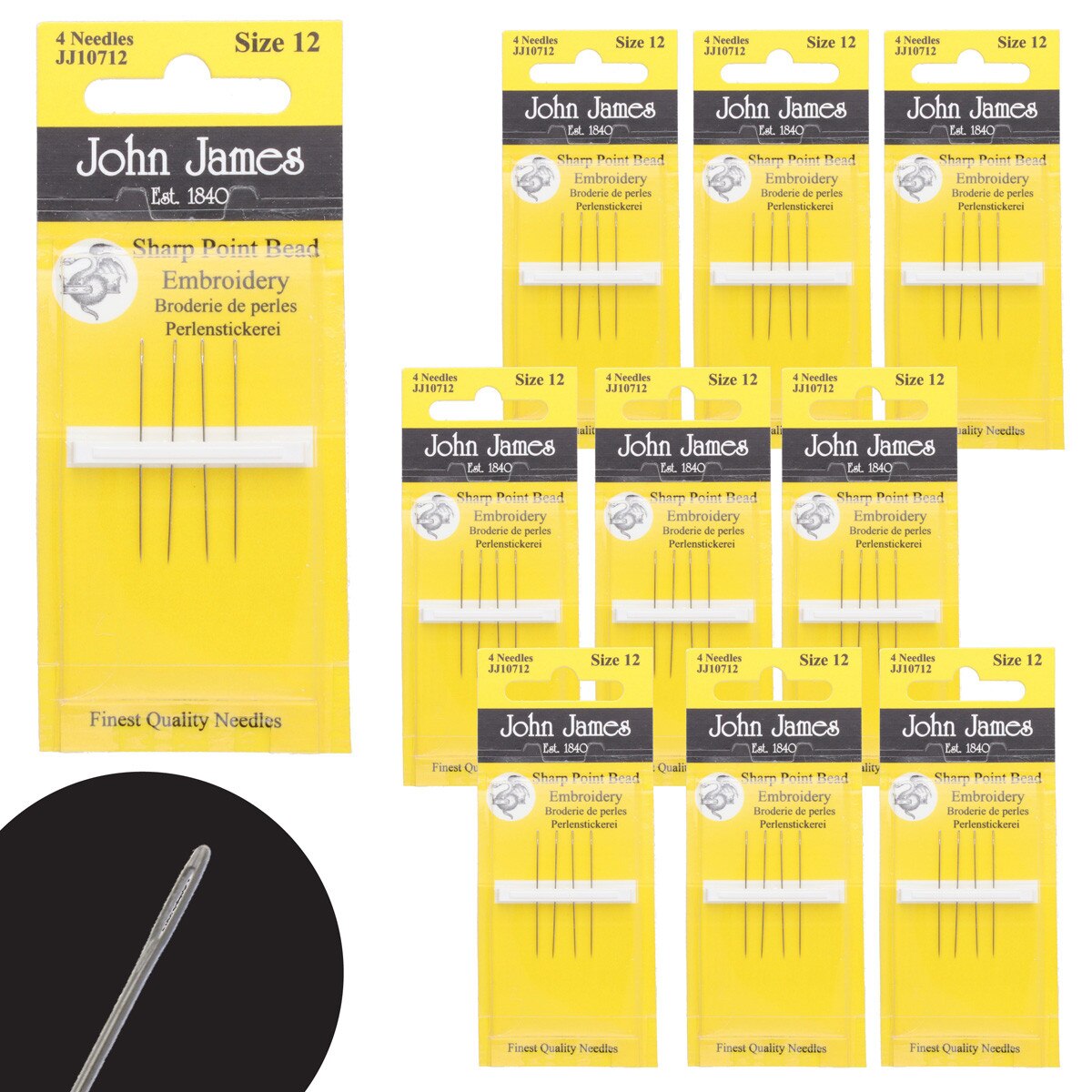 John James Sharp Point Bead Embroidery Needles Size 12 – 4 Pack