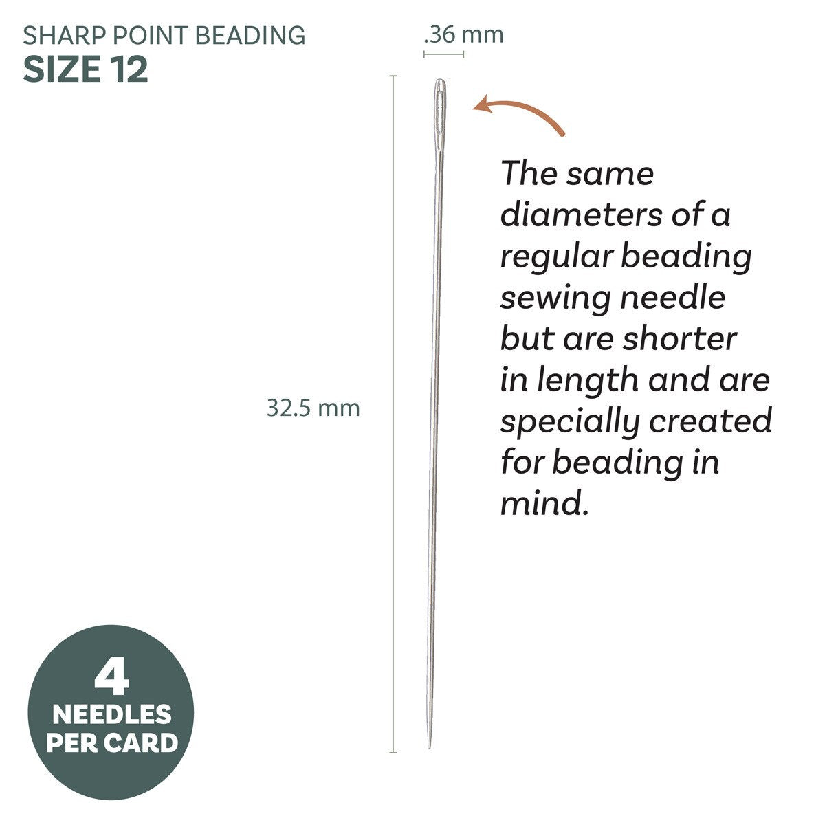 John James Sharp Point Bead Embroidery Needles Size 12 – 4 Pack