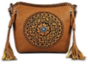 Light Brown Western Crossbody Purse with Turquoise Stone