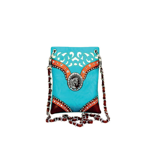 Turquoise and Brown Crossbody w/Silver Horse