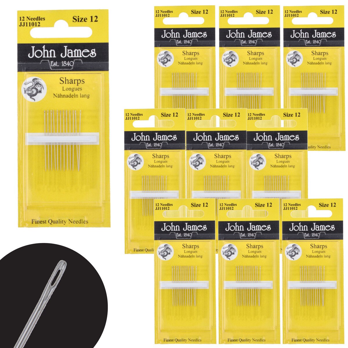 John James Sharps Sewing Needle Size 12 | 12 Pack