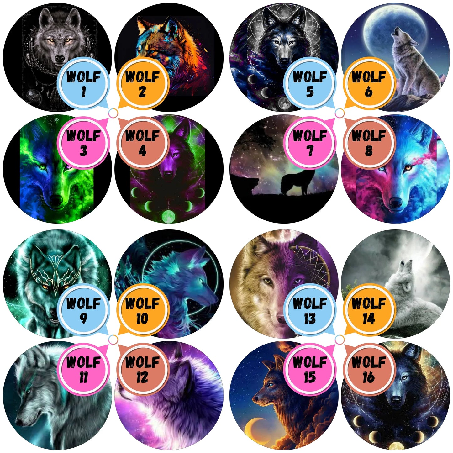 Wolf Themed Cabs - 1 INCH GLASS CABS (PAIR)
