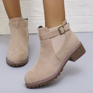 Chunky Heel Suede Elastic Band Martin Boots