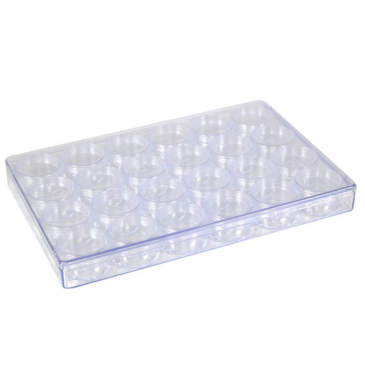 Everything Mary Large Plastic Bead Storage Organizer Box with 24 Stackable Jars – Craft Storage for Beads, Diamond Painting & Small Supplies